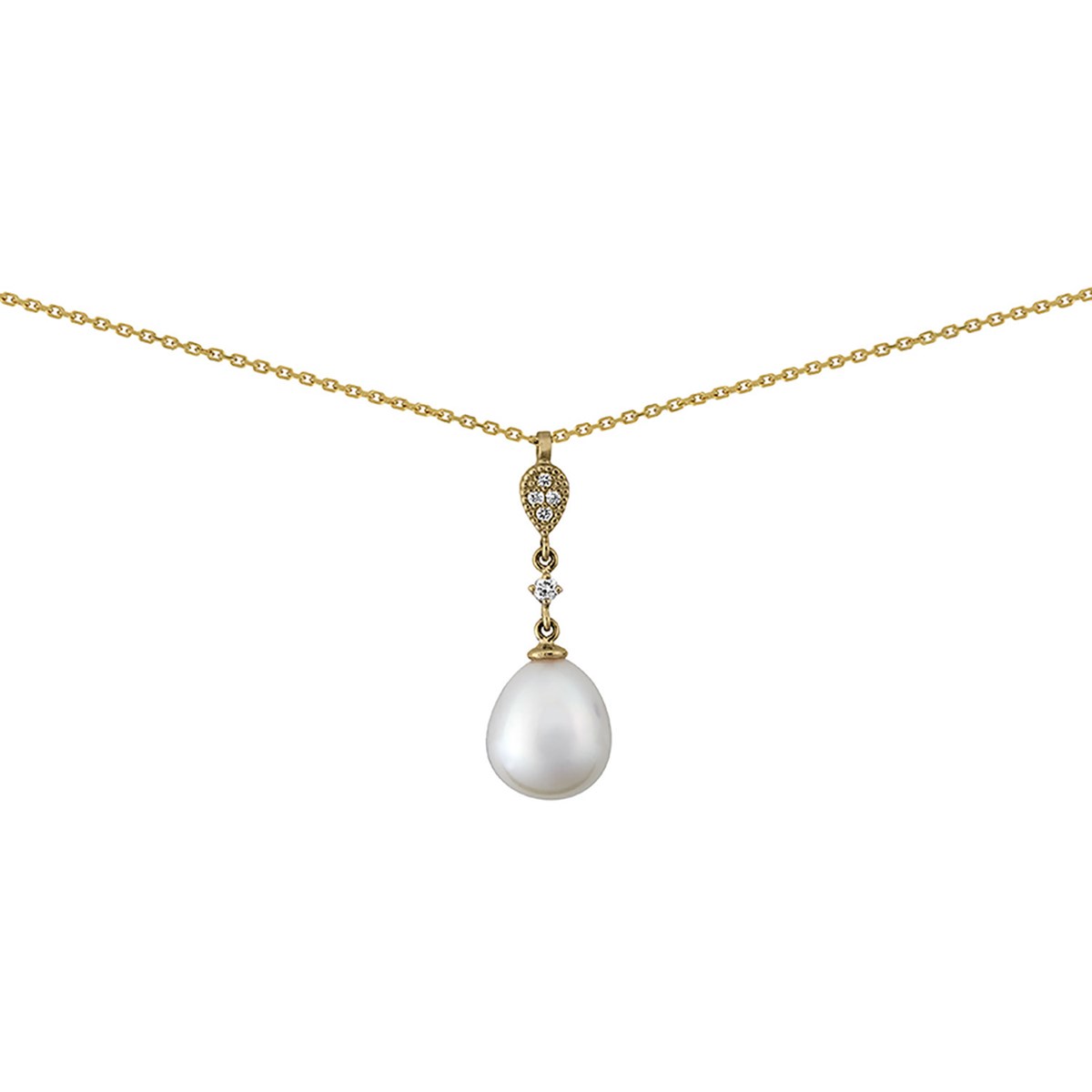 Collier or jaune 18 carats perle poire diamants7 mm