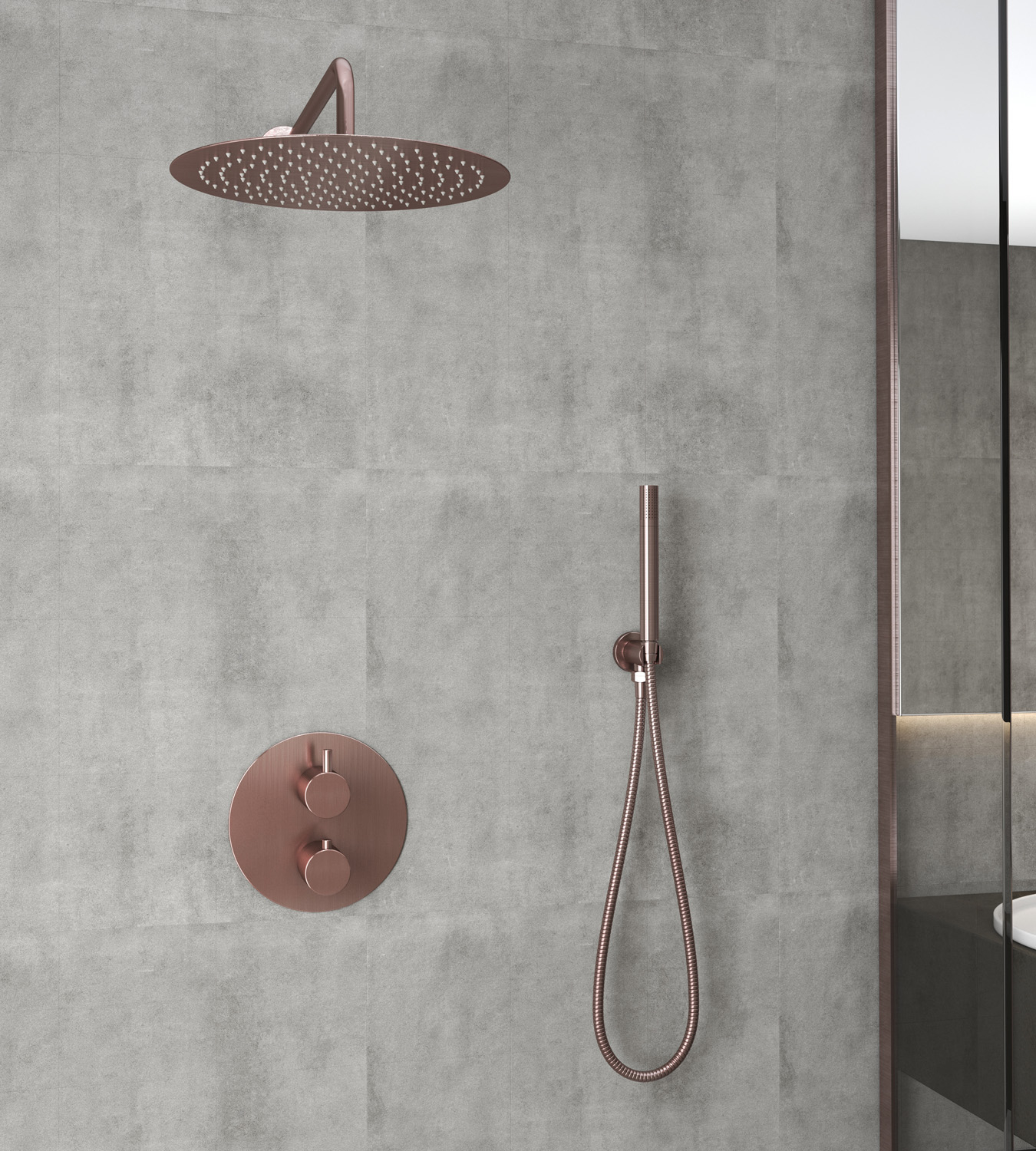 Saniclear Copper inbouw regendouche rond met 20cm hoofddouche en muurarm geborsteld koper