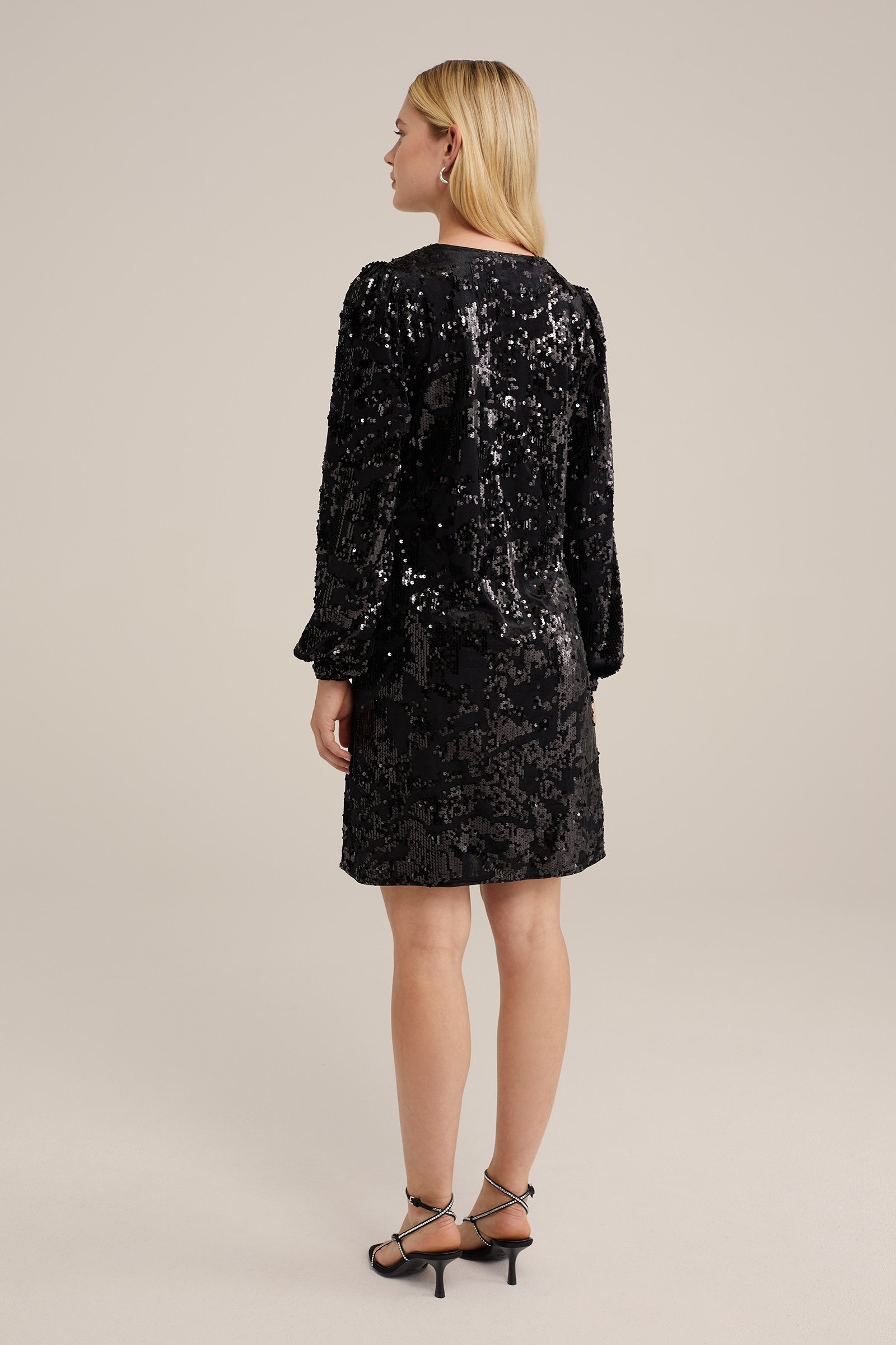 velvet jurk met pailletten WE Fashion Zwart