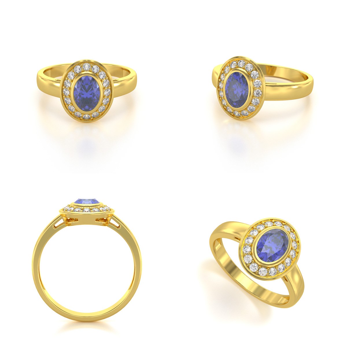 Bague ADEN Or 585 Jaune Tanzanite et diamants 2.788grs