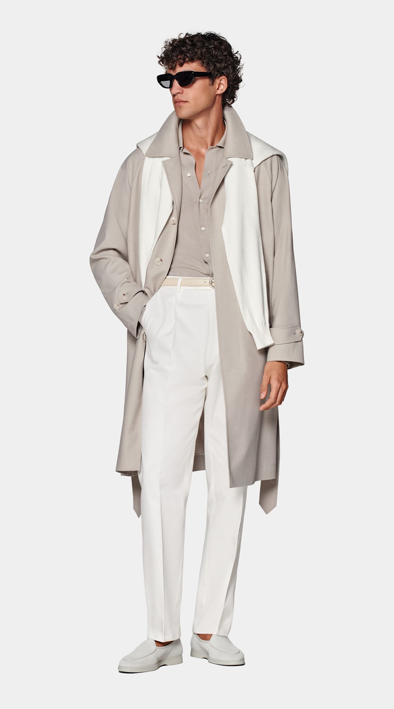 Manteau long ceinturé taupe