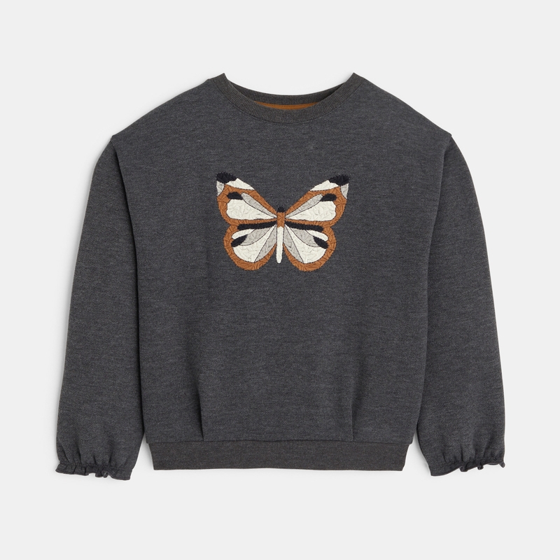 Sweat-shirt motif papillon gris fille