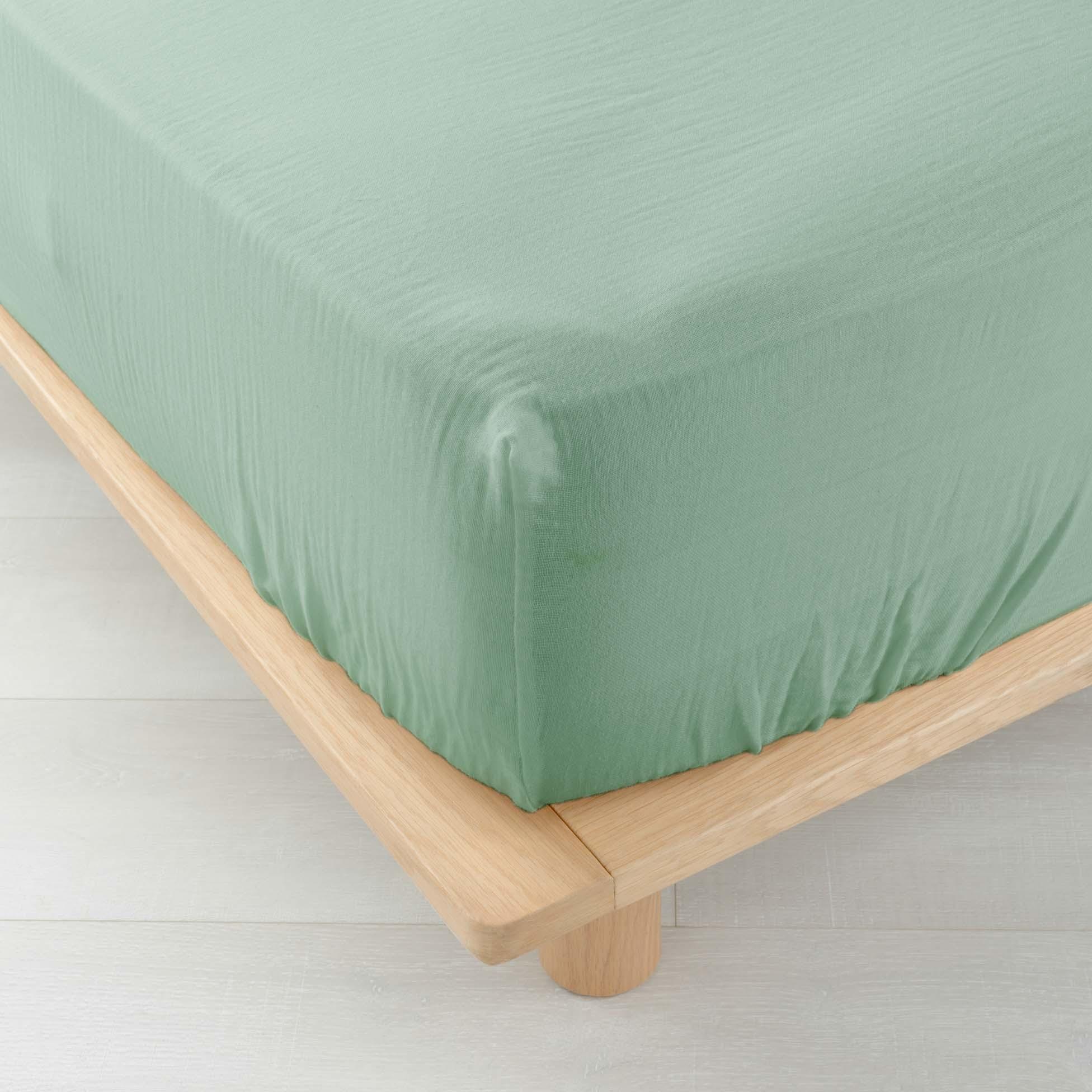 DRAP HOUSSE 140X190CM GAZE COTON UNI 57 FILS ANGELIA SAUGE