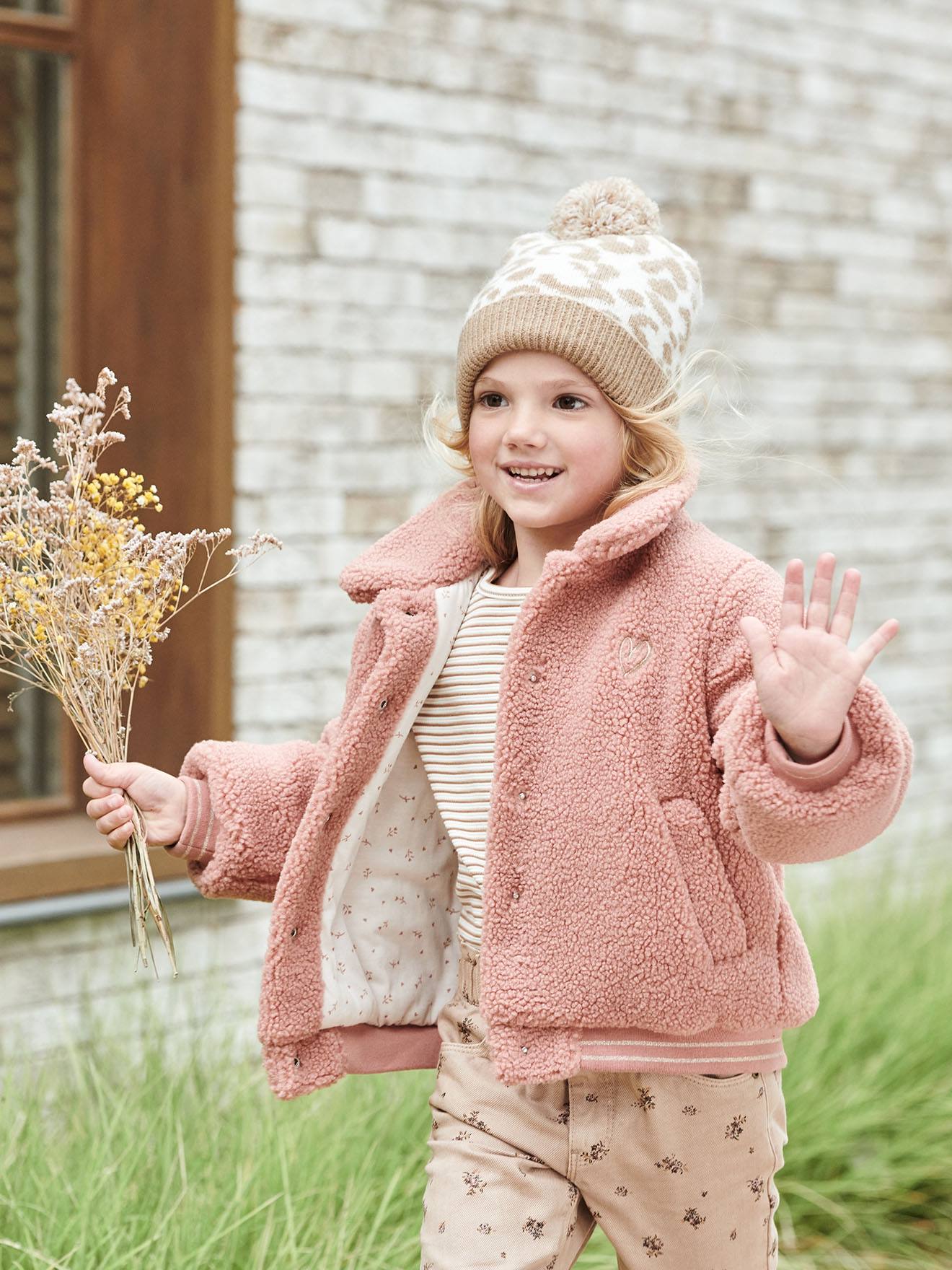 Casaco teddy rosa de sherpa para meninas