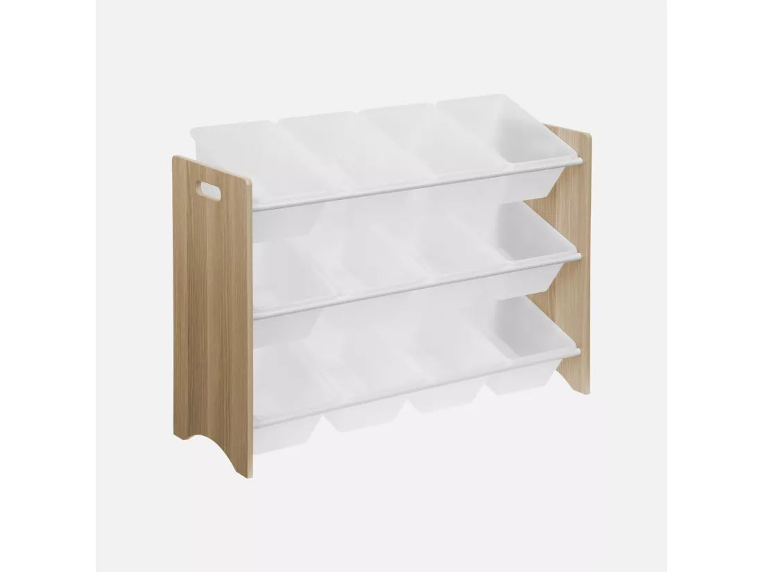 Meuble de rangement pour enfant avec 12 casiers - Tobias - MDF décor bois naturel. L 84 x P 29.5 x H 60cm