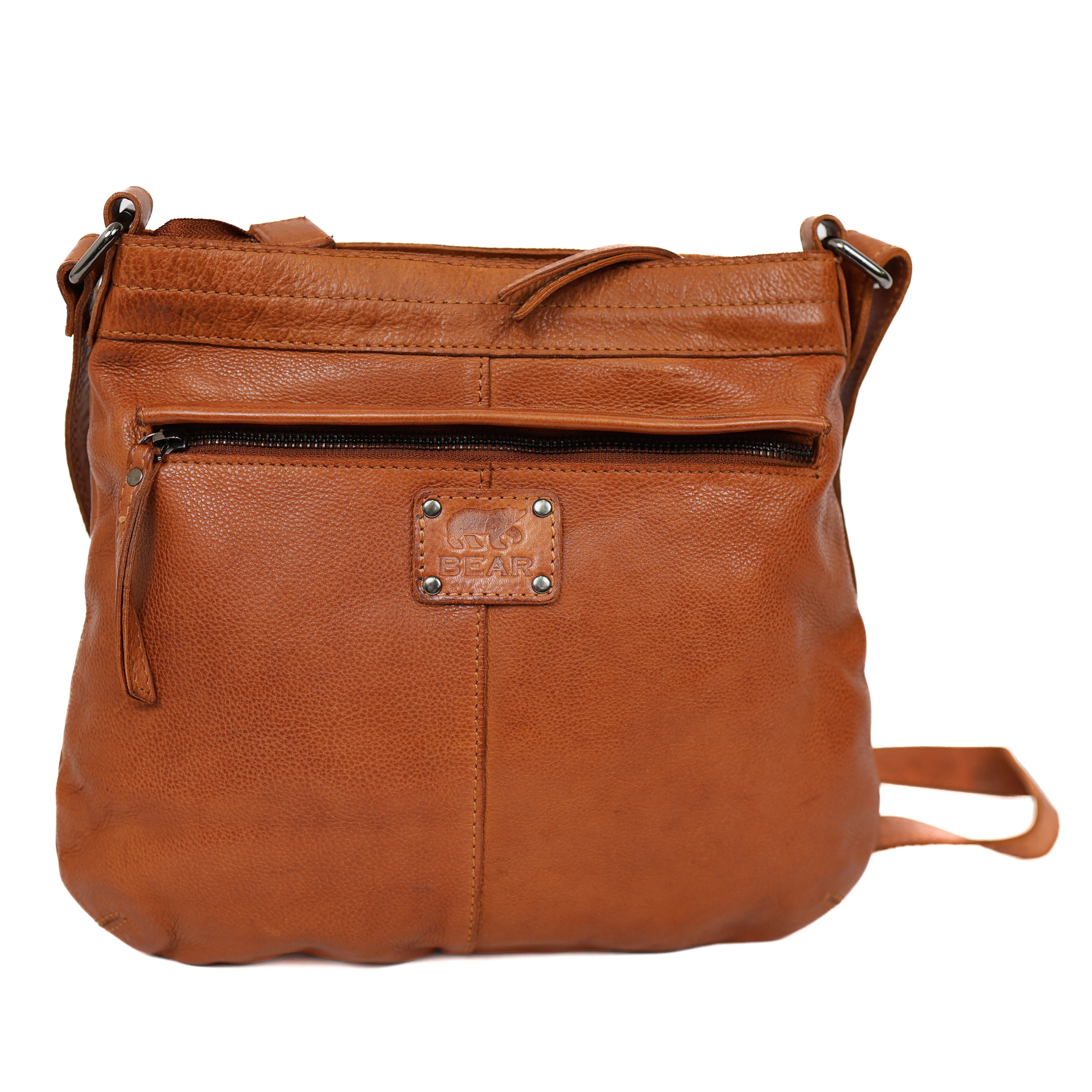 Schoudertas met voorvak 'Merle' cognac Cognac