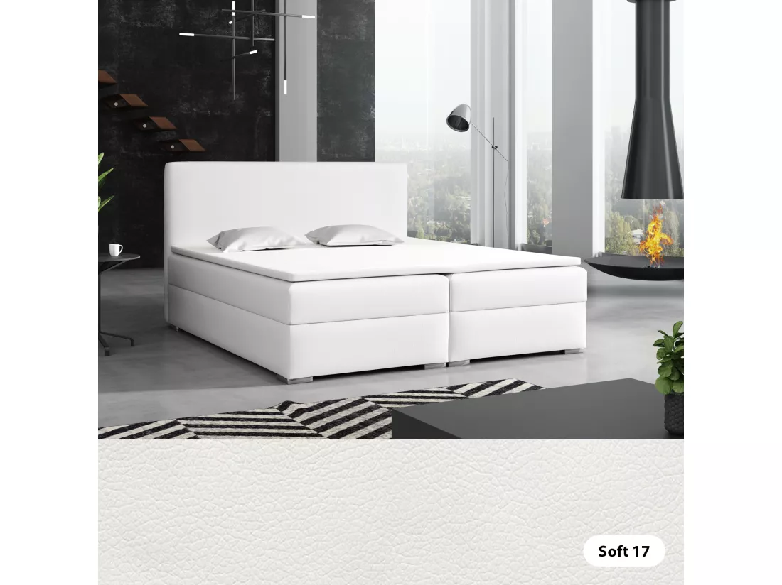 LIT BOXSPRING avec surmatelas Soler 180x200 cm, Soft 17 (Blanc)