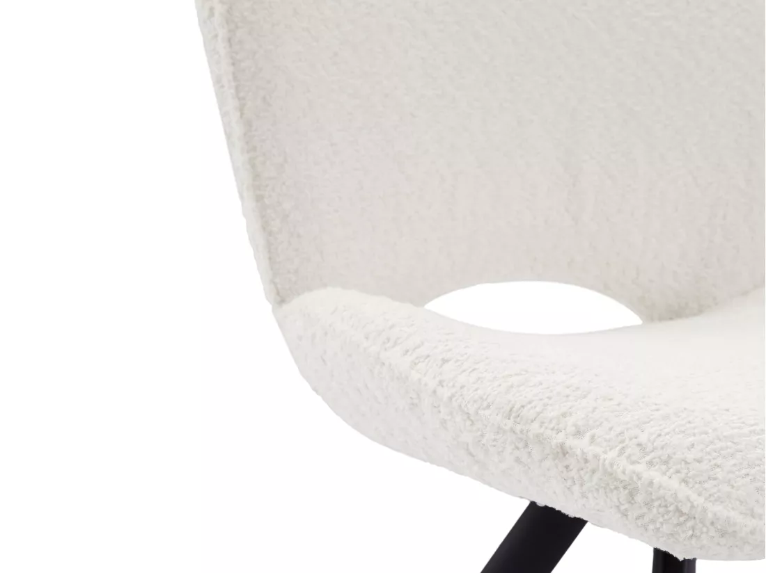 Lot de 6 chaises en tissu bouclette et métal noir - Blanc - DORNELA