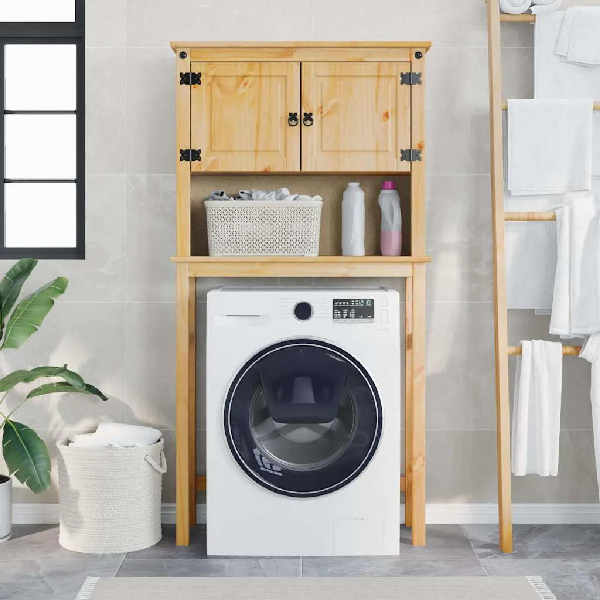 vidaXL Armoire lave-linge salle de bain - Pin massif