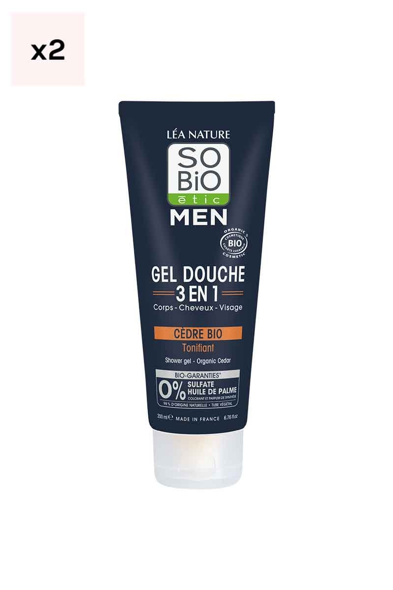 Gels douche 3-en-1 tonifiants bio - Cèdre - Homme - 2 x 200 ml