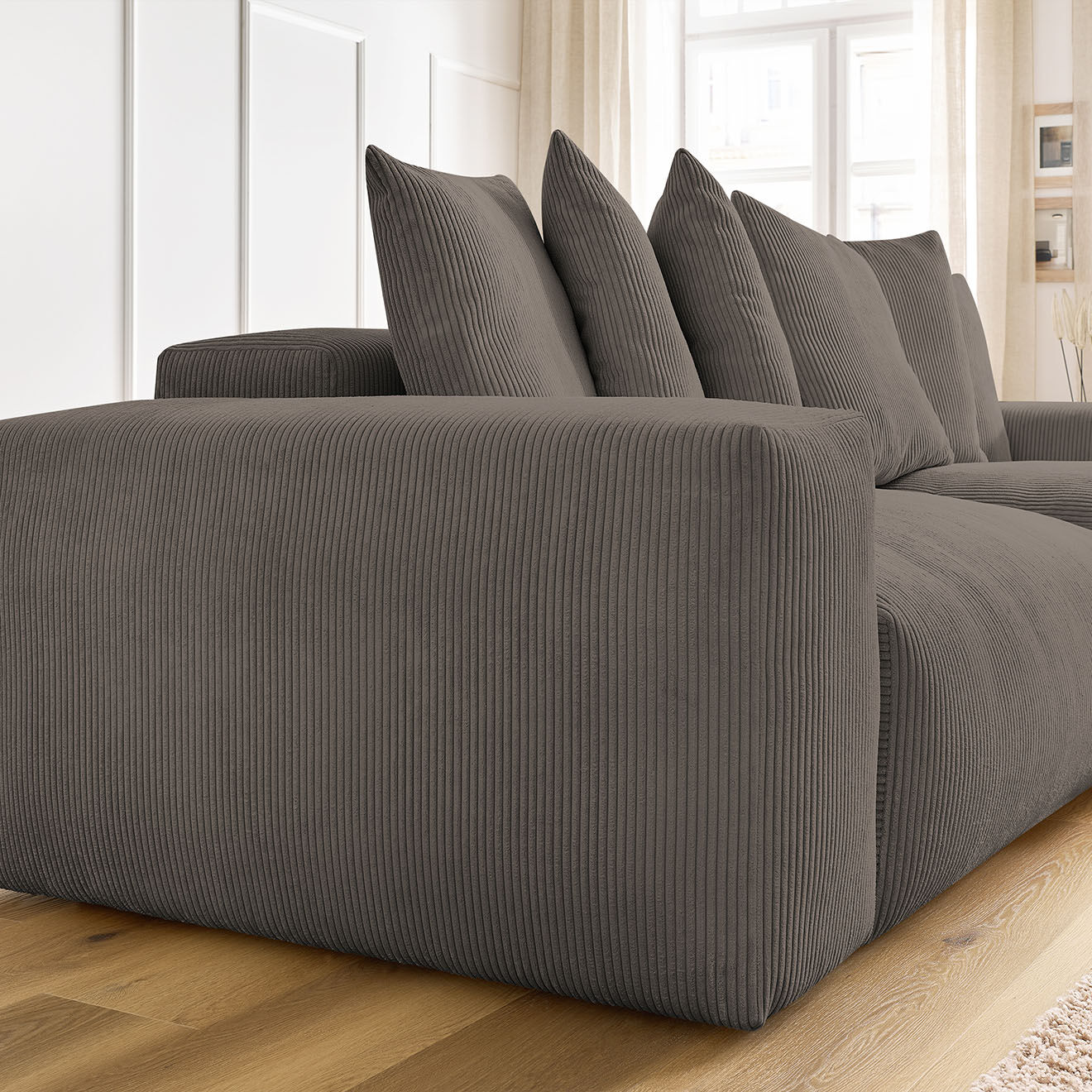 Bobochic Canapé d'angle réversible ultra moelleux voltaire velours côtelé taupe - 310x174x75 cm