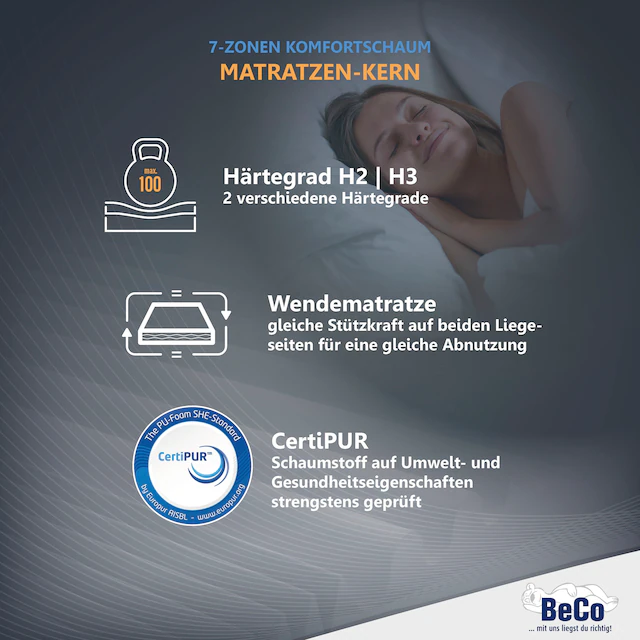Beco Komfortschaummatratze »Matratze Selection MF, Matratze in 90x200 cm und weiteren Grössen« Raumgewicht: 27 kg/m³ 1 Stk. tlg. Matratze in zwei Höhen 14 oder 22 cm !
