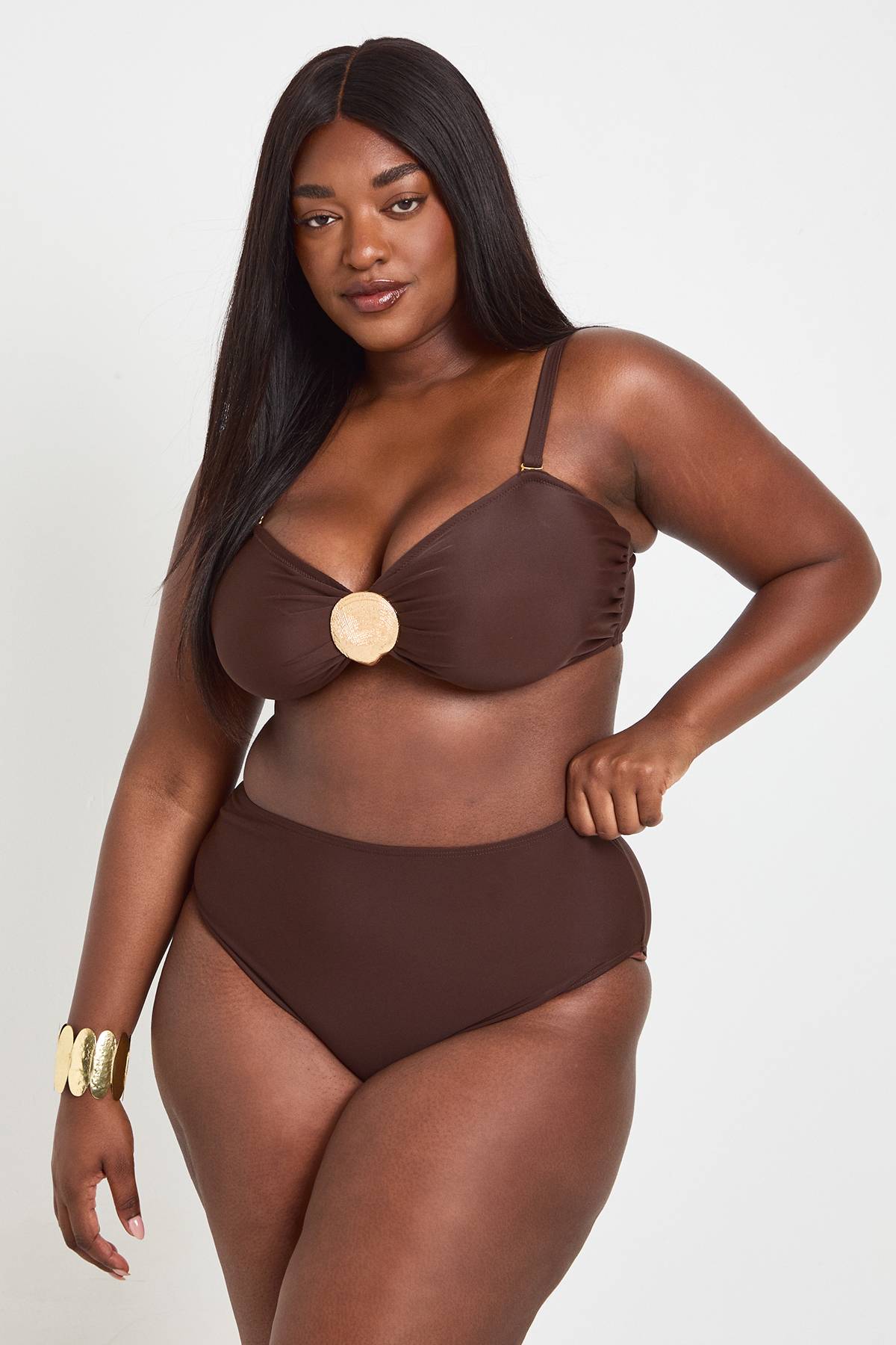 boohoo Haut De Bikini Bandeau Avec Ornement Coquillage Et Bas De Bikini Taille Haute Grande Taille