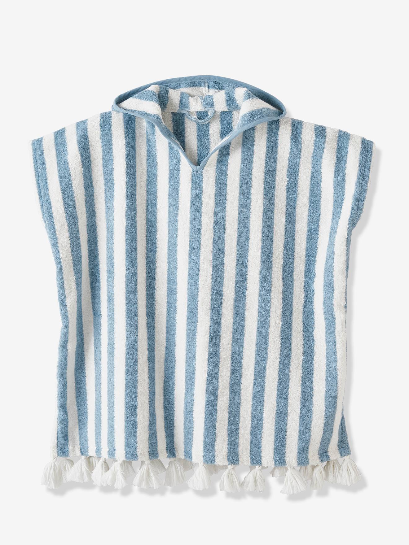 Poncho de banho infantil listrado verde médio