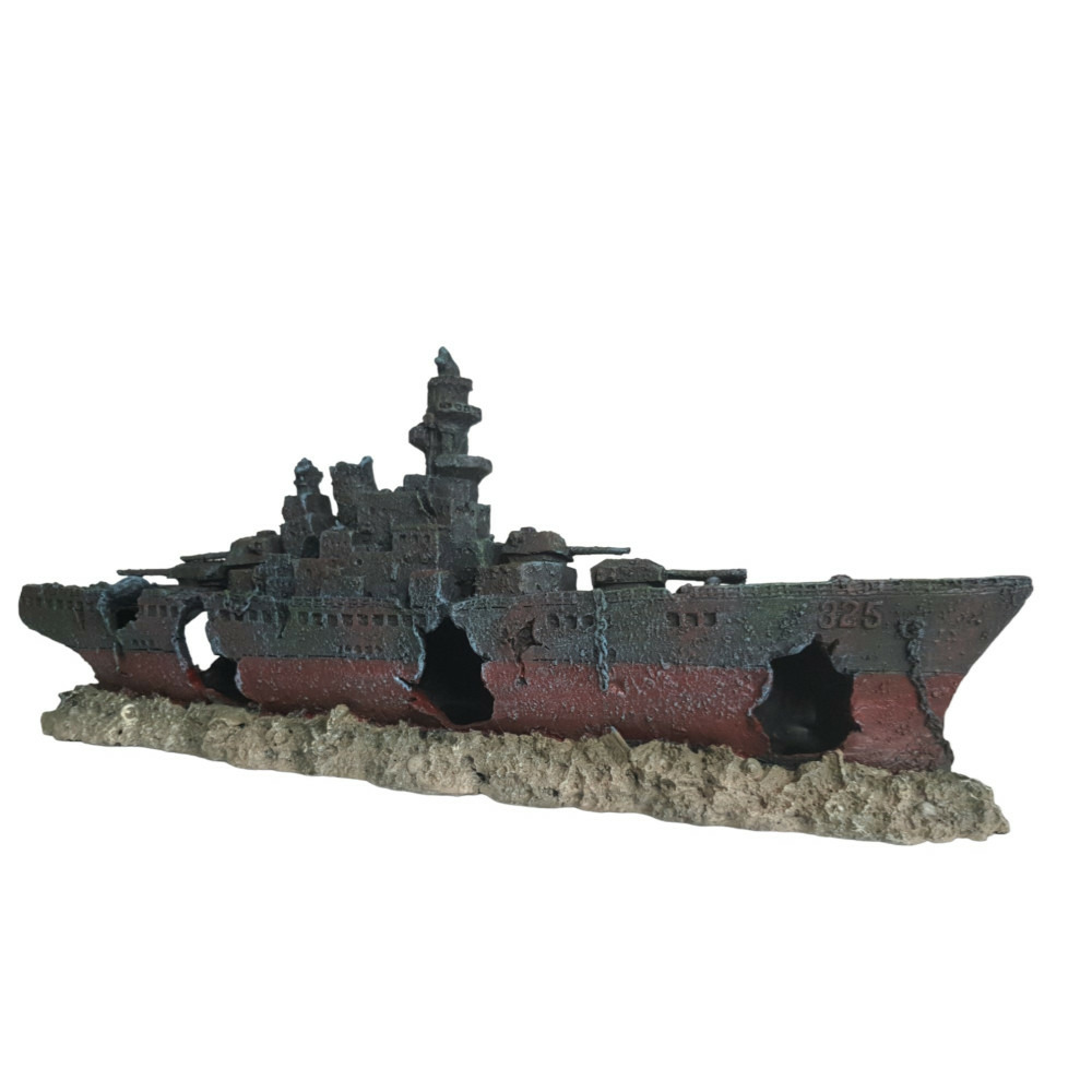 Bateau épave 48.5 x 10 x h 19cm, décoration aquarium
