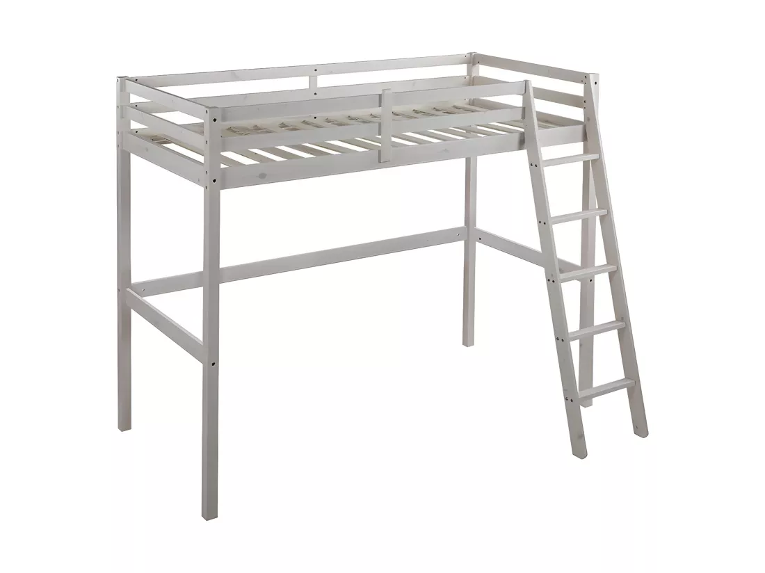 Lit mezzanine GEDEON II - 90 x 190 cm - Pin massif - Blanchi