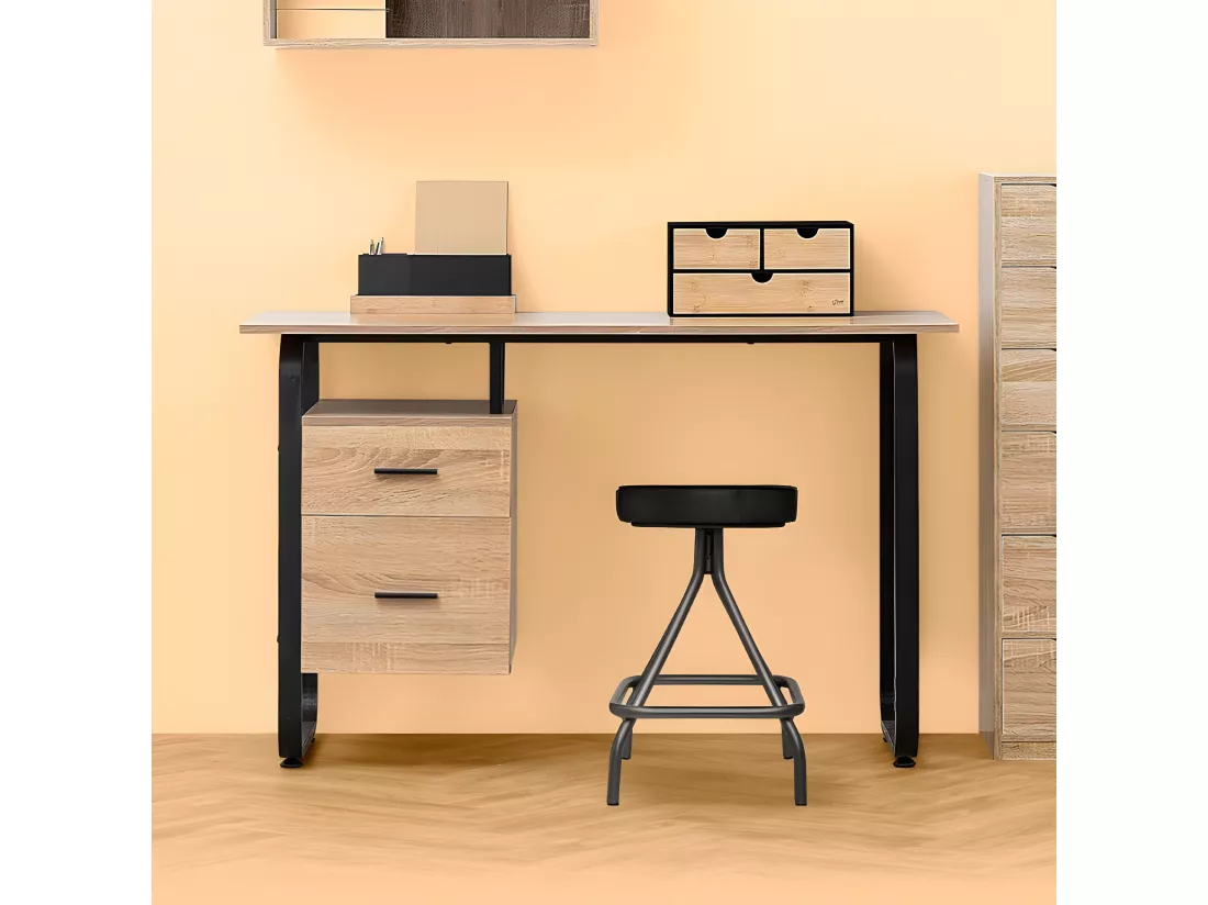 Bureau 2 tiroirs Bava effet bois et métal 5five - Naturel
