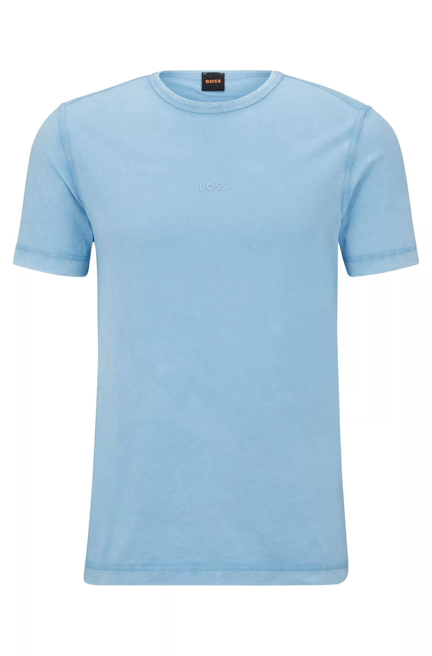 Camiseta BOSS laranja em malha de algodão com efeito desbotado pelo sol.