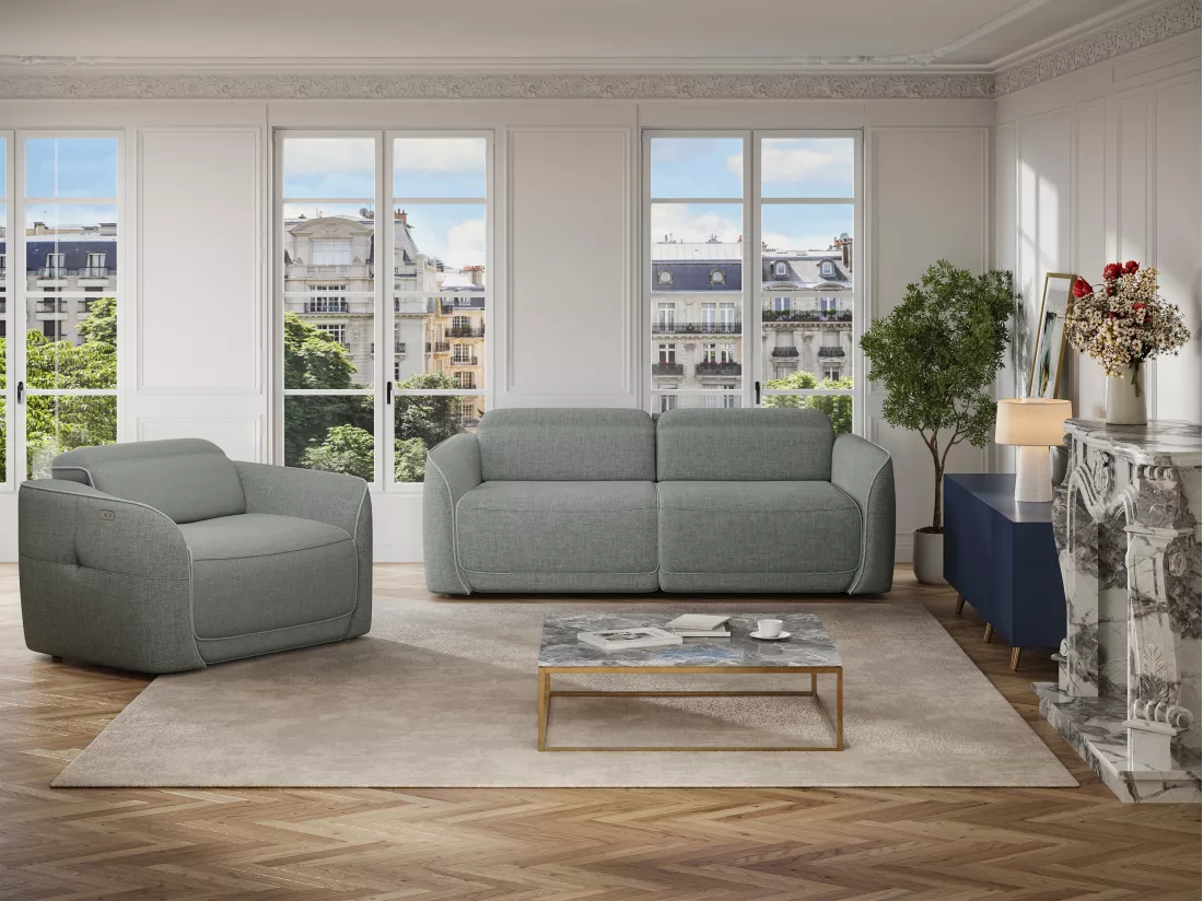 Fauteuil relax électrique en tissu chiné gris OZARTO