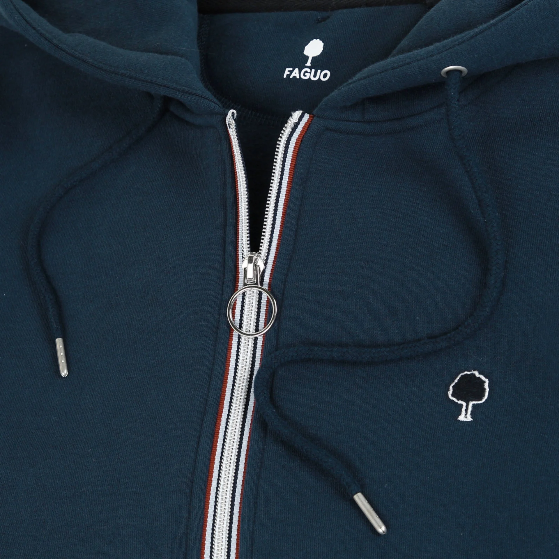 Sweat à capuche zippé bleu marine coton et polyester recyclé - modèle Mesnil