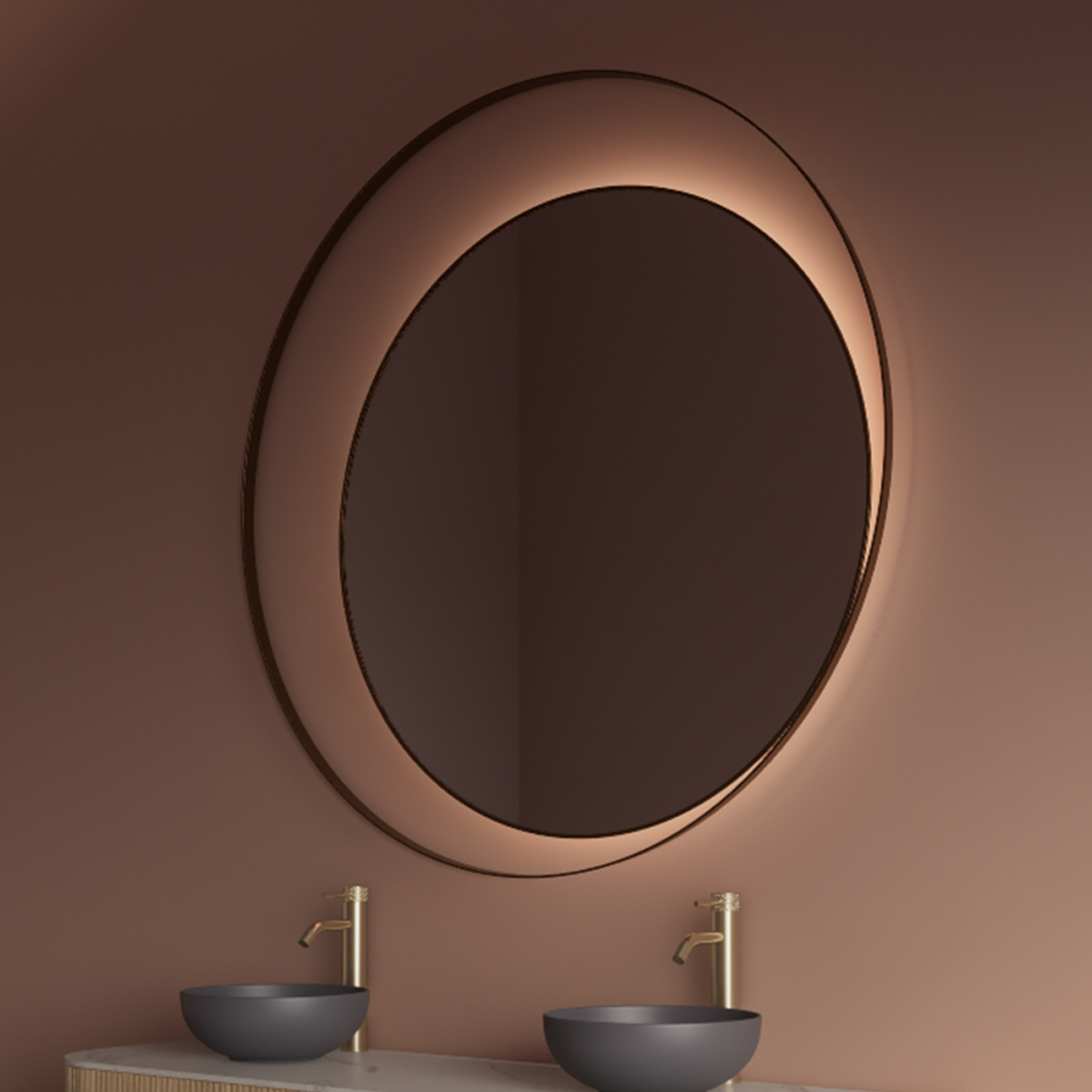 Gliss Design Kosmos spiegel rond met cirkel 140cm mat goud met handsensor
