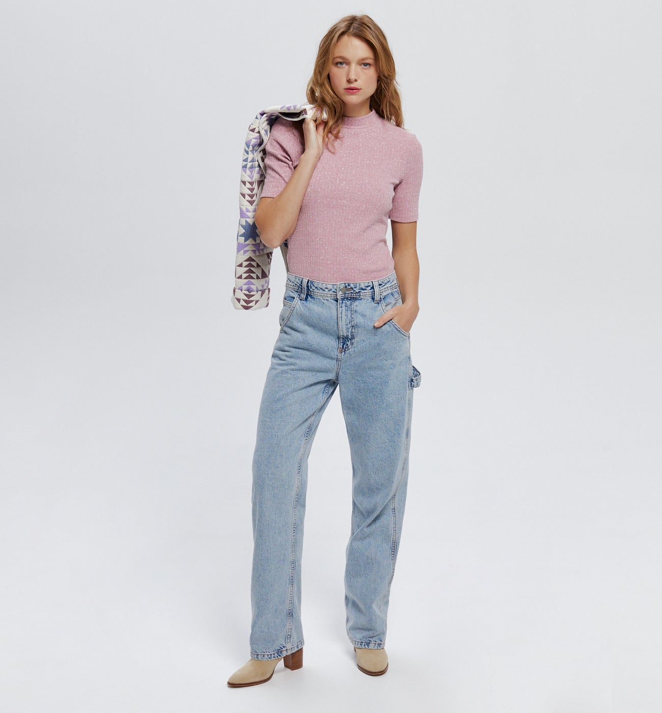 T-shirt col montant - Rose