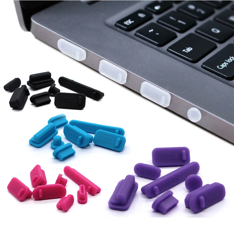 Anti Staub Silikon Schutzstecker Anschlusskappen für Laptop / Notebook mit USB A / 3.5mm Klinke / HDMI / VGA / Ethernet LAN - Schwarz