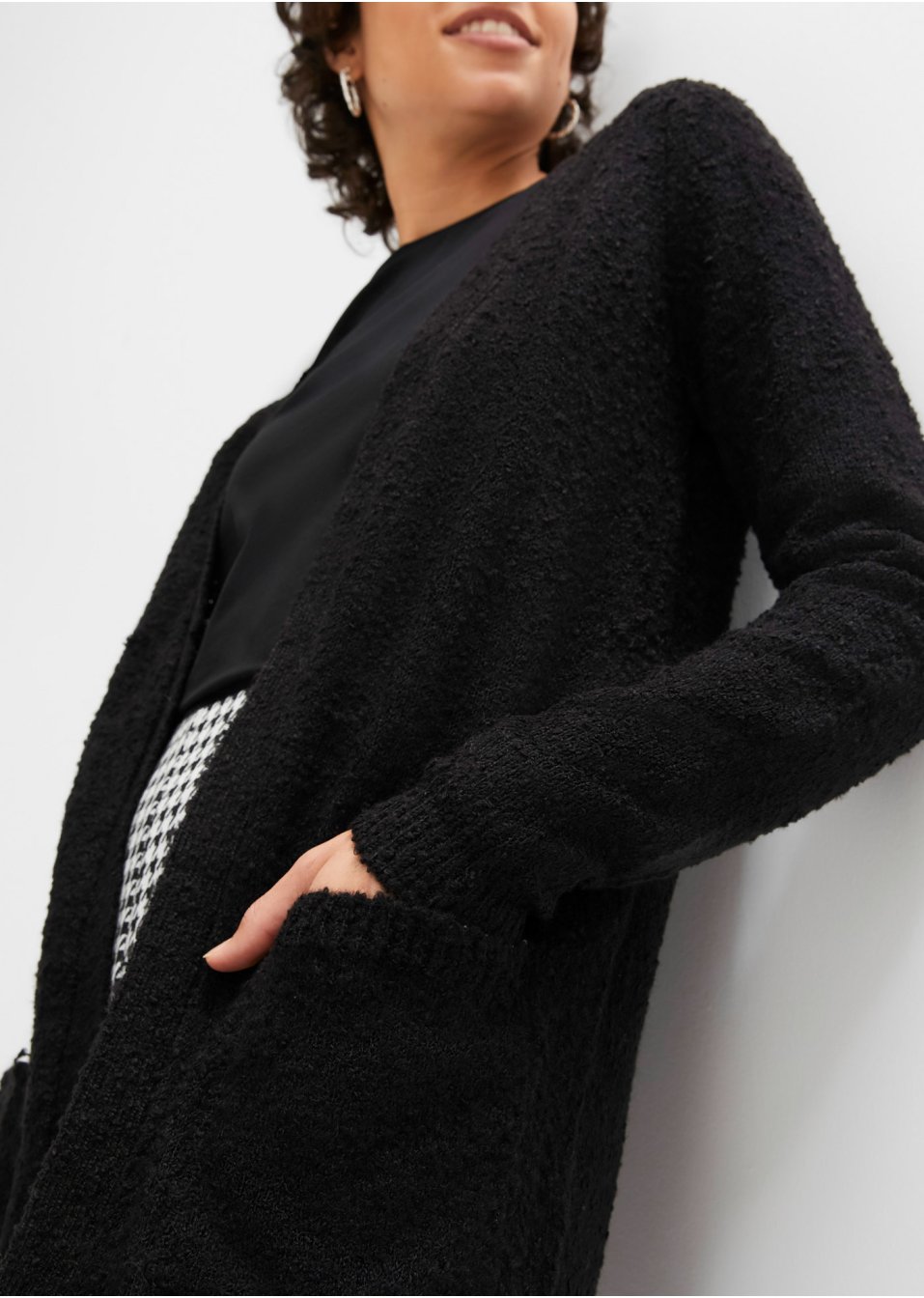 Gilet long en maille bouclée