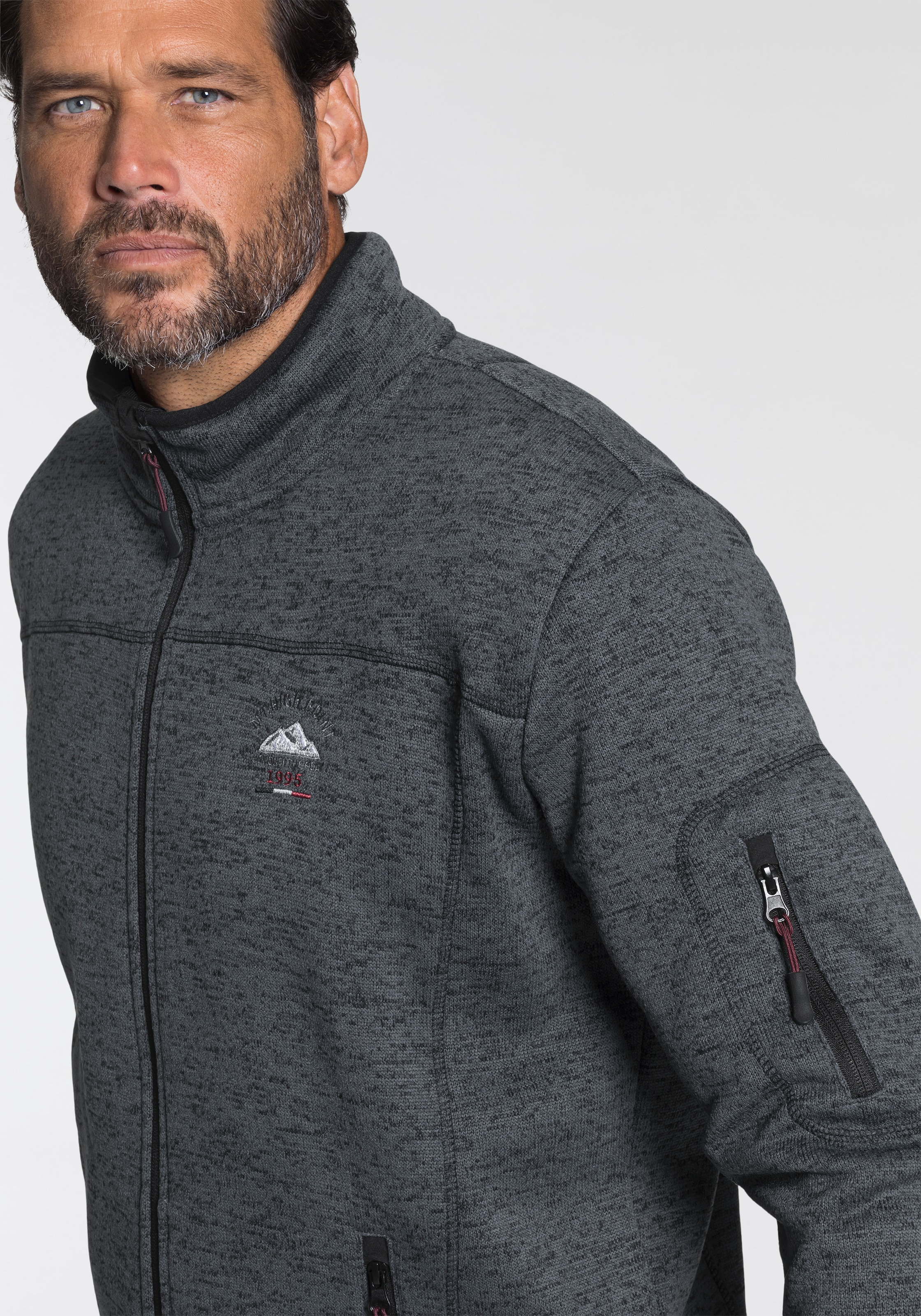 Man's World Strickfleecejacke für die Übergangszeit, mit Reissverschlusstaschen, mit Stehkragen