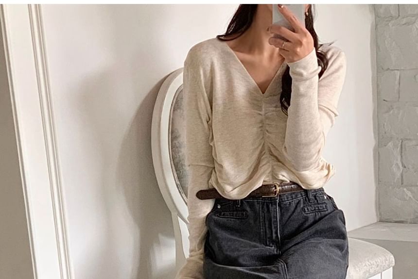 Chubby Girl - Lange mouwen V-hals effen gebreide top