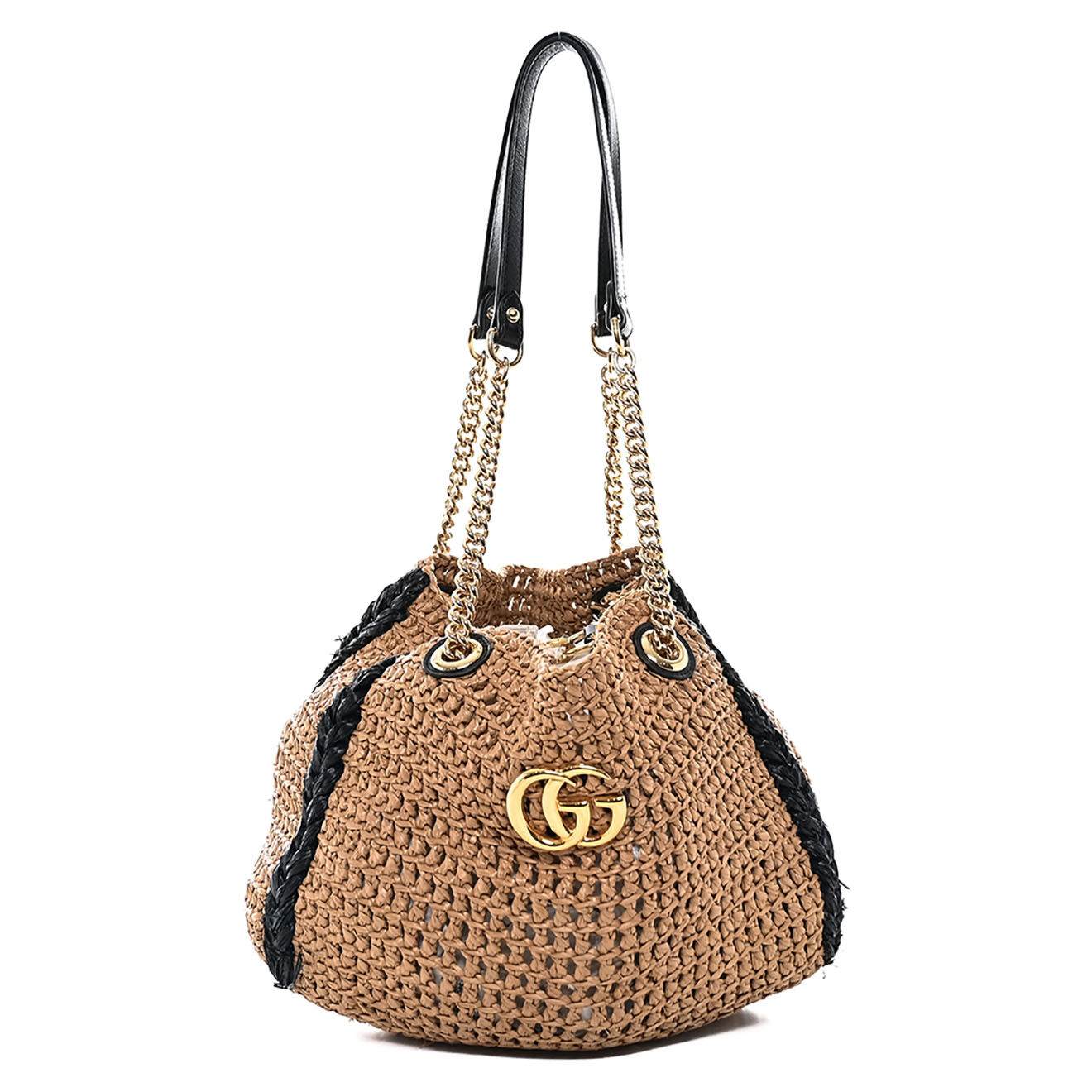 Gucci Sac porté épaule Marmont en Raphia tressé marron - Très bon état - L.27 cm