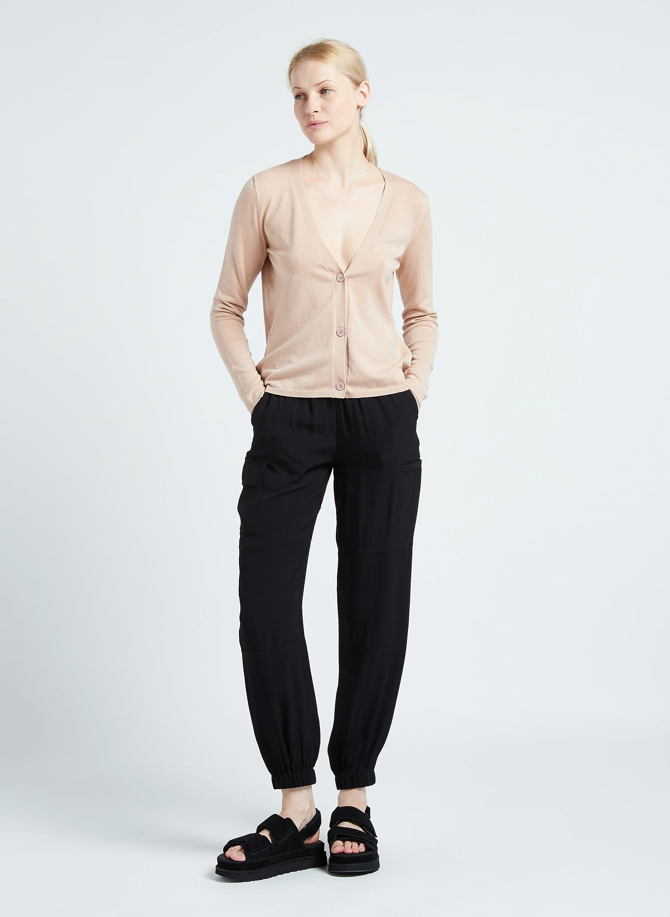 Cardigan col V en maille fine | Rose