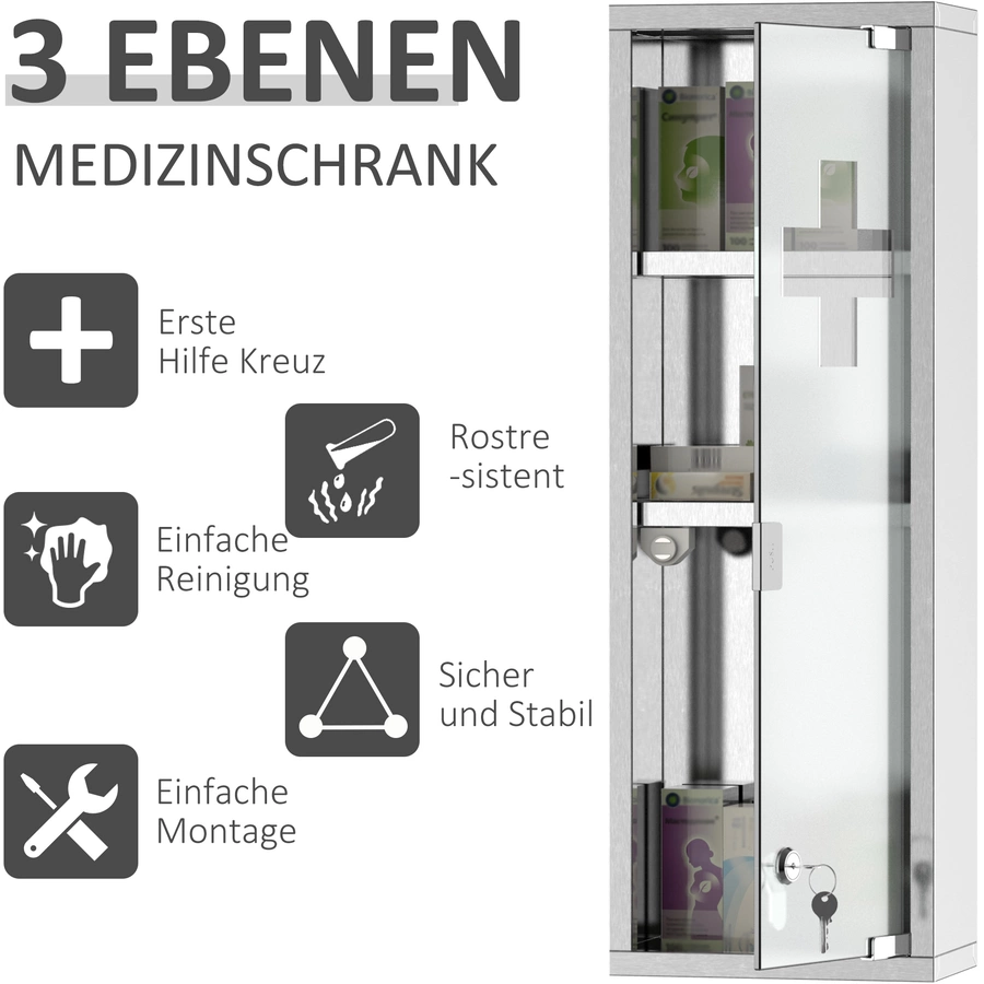 kleankin Arzneischrank mit Schloss silber