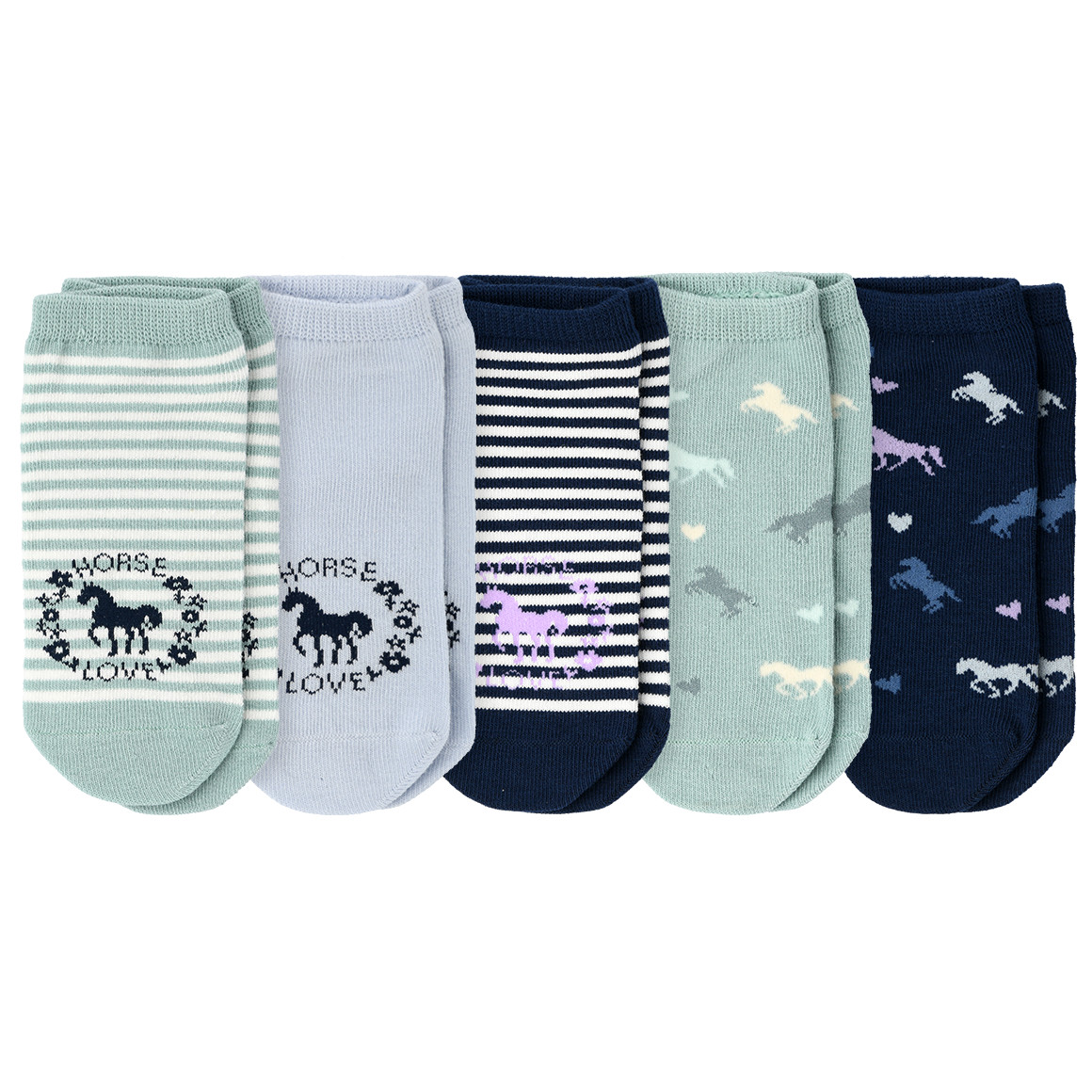 Topolino 5 Paar Mädchen Sneaker-Socken im Set mintgrün / dunkelblau / hellblau