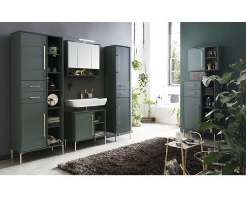 Spiegelkast van Möbelpartner Kent, 70 x 16 x 64,2 cm, bosgroen, 3-deurs, LED
