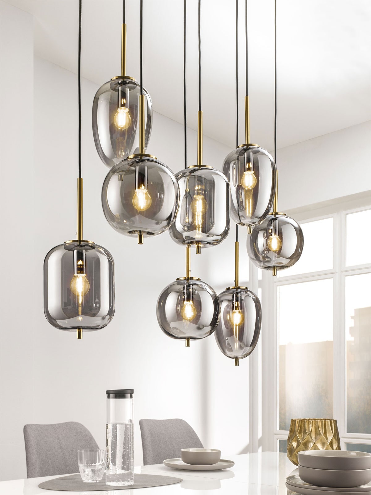 casaNOVA Retrofit Pendelleuchte TANO 8-flammig schwarz /Rauchglas