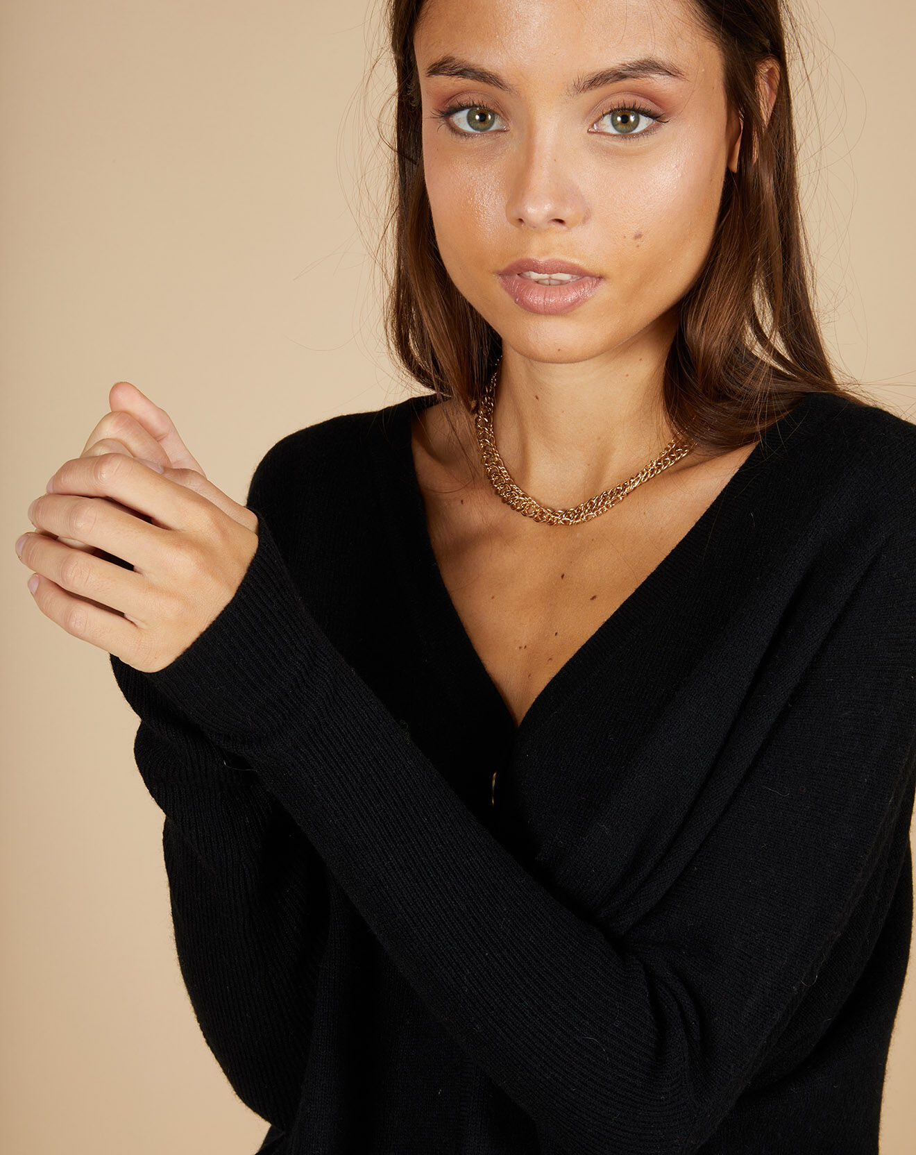 Cashmere Tribu Cardigan 100% Cachemire Alisson col V ample noir