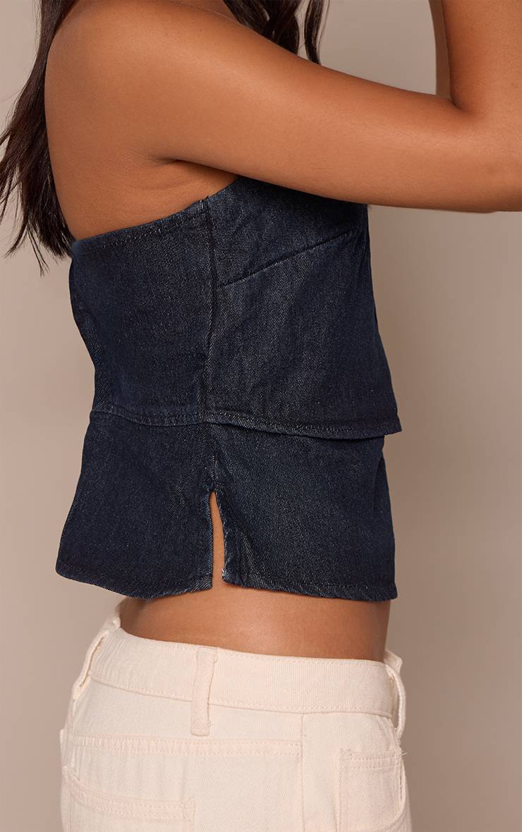 Raw Indigo Wash Top Bandeau Double Couche En Denim