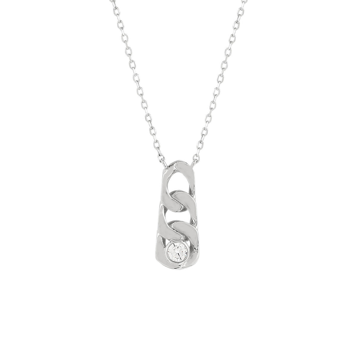 Collier argent 925 motif maille gourmette zirconia 45 cm