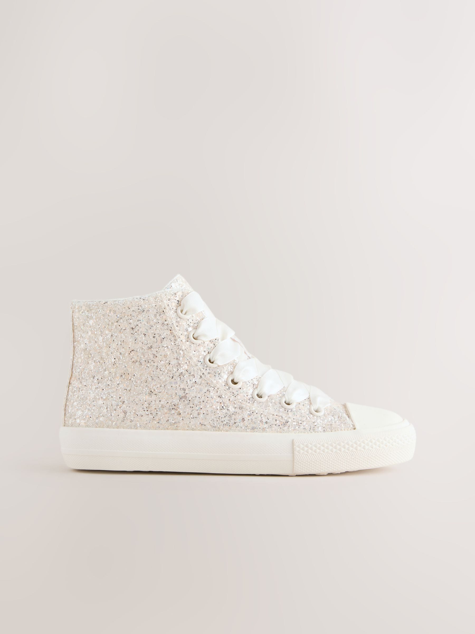 Ivoorkleurig met glitters - Hoge sneakers met veters