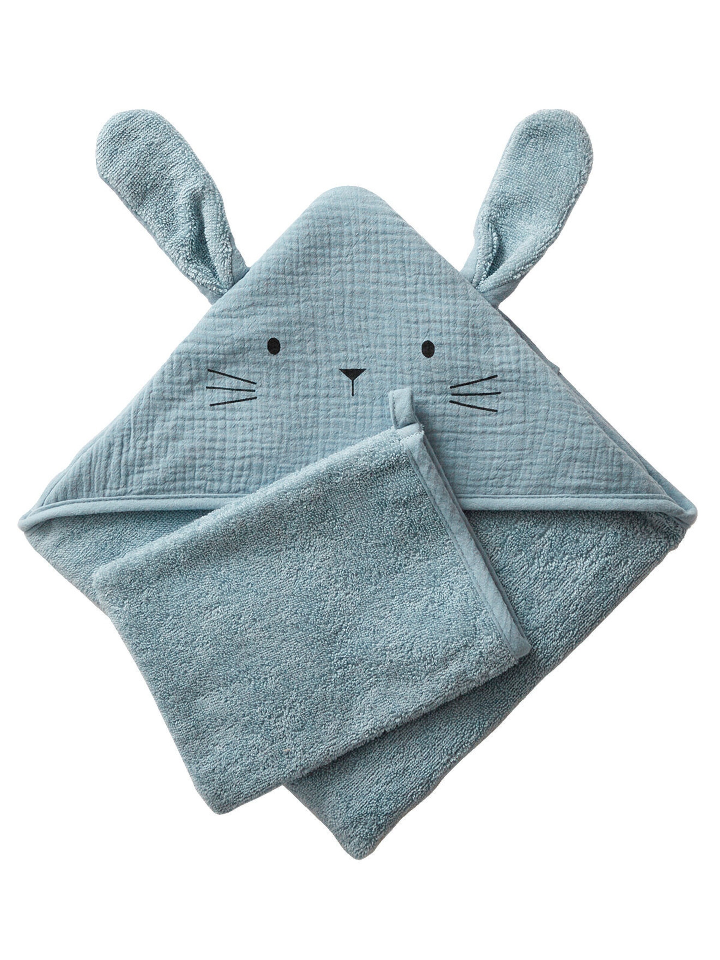 Vertbaudet Bio-Kollektion: Baby Kapuzenbadetuch & Waschhandschuh blau