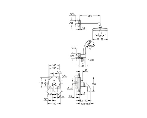 GROHE Inbouw Thermostatische Douche PRECISION TREND VITALIO START 210 chroom 34733002