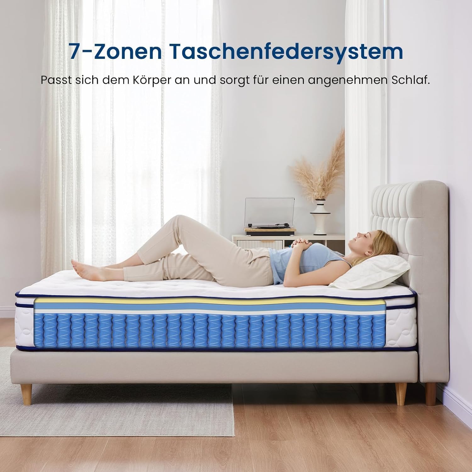 Coolvie Matratze 140x200 cm 7-Zonen Orthopädische Taschenfederkernmatratze Härtegrad H3 Höhe 25 cm Matratzen mit Komfortschaum Öko-Tex S Zertifiziert