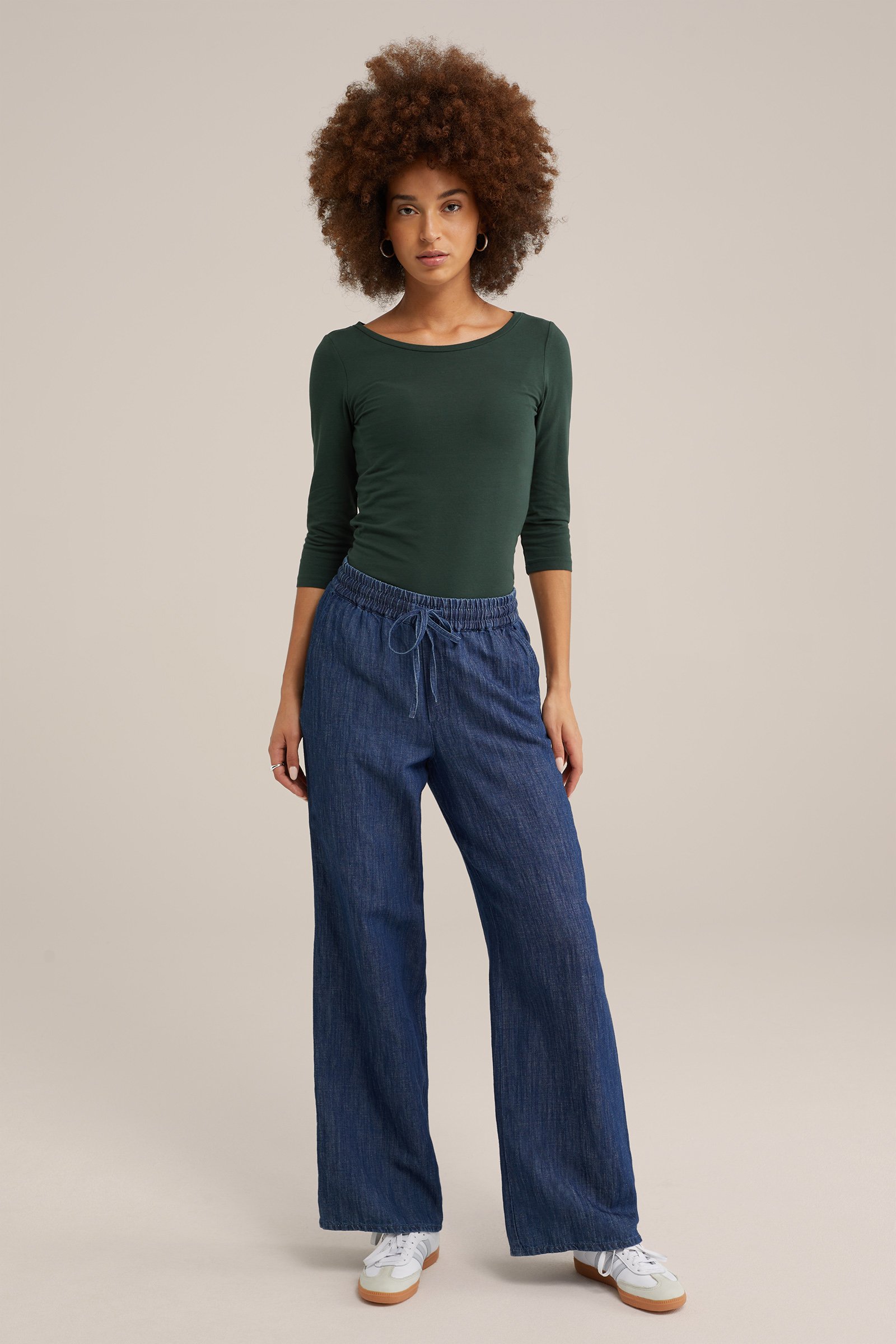 T-shirt met driekwart mouwen WE Fashion Donkergroen