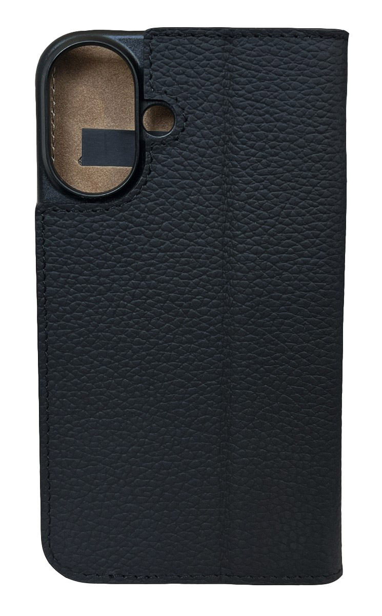 iPhone 16 Echtleder Book Case Tasche Flip Cover Hand Made (MARCIP16-M01) - Schwarz