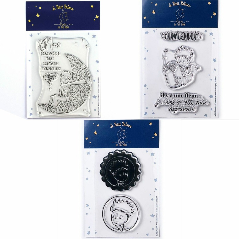 6 tampons transparents le petit prince et la lune + fleur + portraits