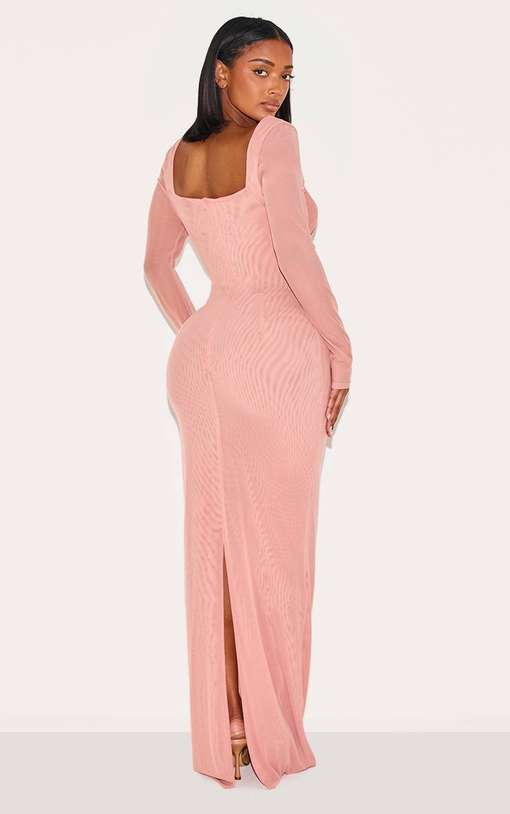 Pêche Robe Longue Corsetée En Mesh Avec Empiècement En Dentelle Shape