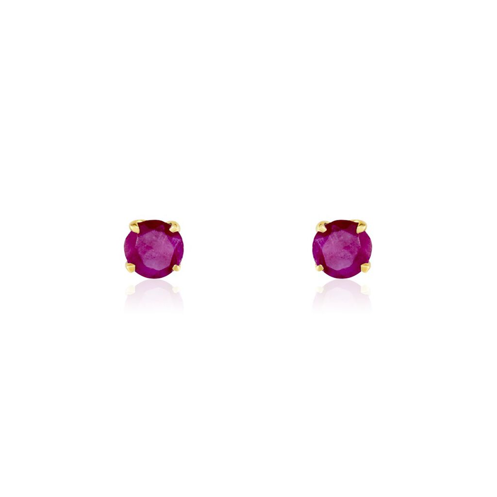 Boucles D'oreilles Puces Elea Serti Griffe Or Jaune Rubis