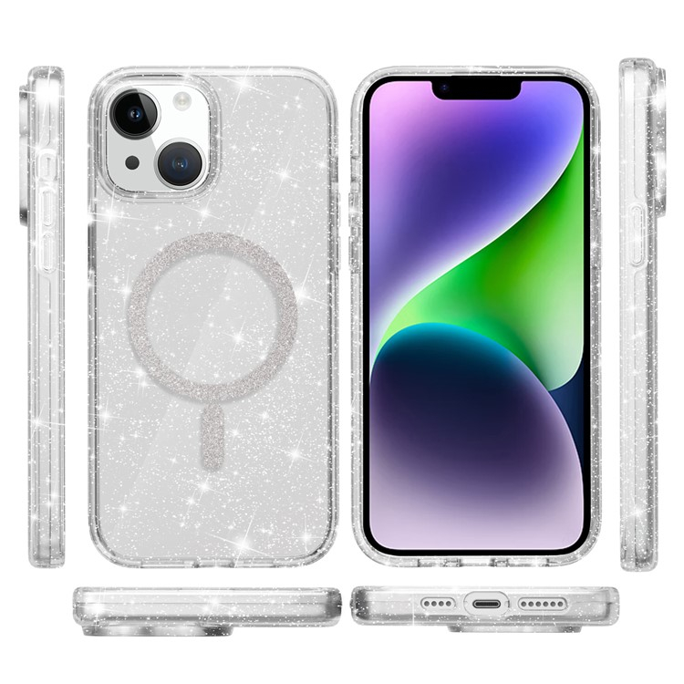 iPhone 14 / iPhone 13 MagSafe Hybrid Hardcase Hülle mit TPU Bumper Glitzer Design - Transparent