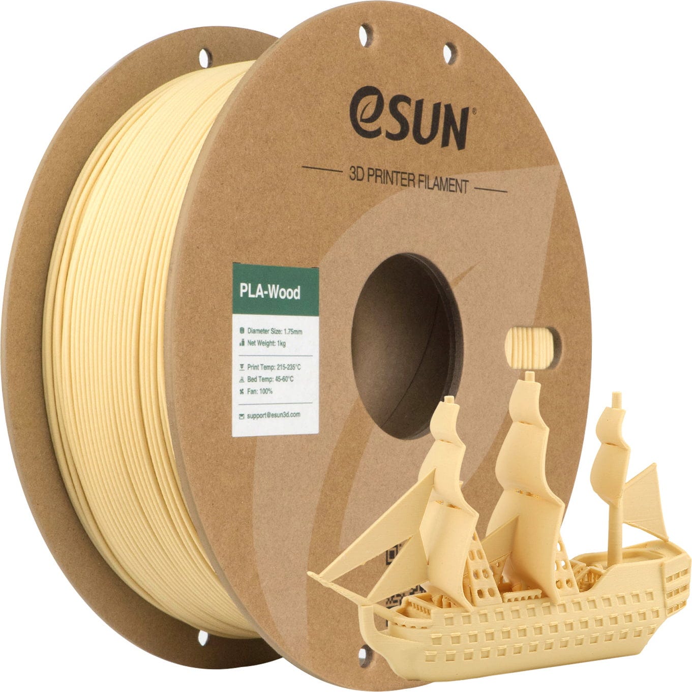 eSUN  PLA-Wood Plain Wood, 1,75 mm / 1000 g    PLA-basiertes Filament in Holz-Optik